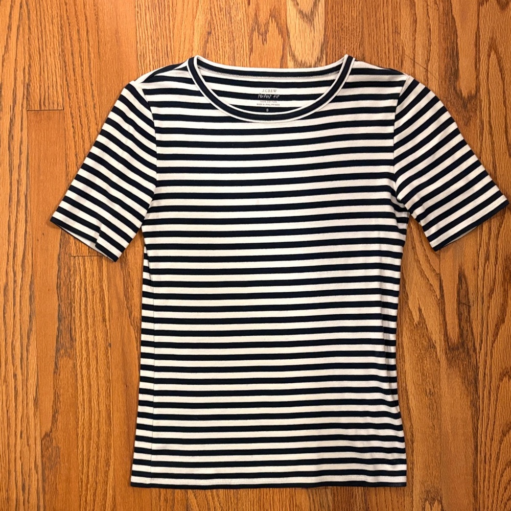 J. Crew Navy and White Striped Short Sleeve Tee